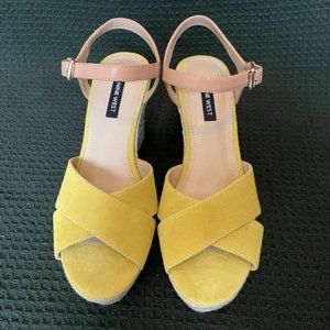 Nine West Dane Platform Espadrille Wedge Sandals Citron Size 7